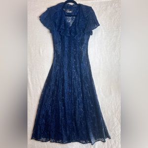 Vintage Ariana Lace Dark Blue tie corset string and short sleeve juniors size 9